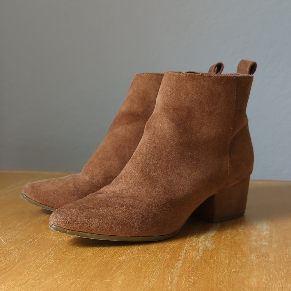 a new day Tan Suede Block Heel Ankle Boots